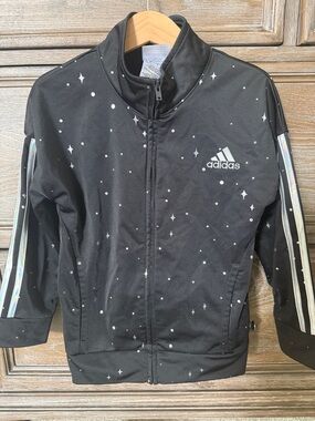 adidas Black Star-Print Zip Track Jacket with Holographic Stripes